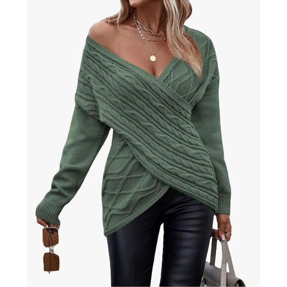 NEW Wrap Criss Cross Asymmetrical Sweater Cable Knit S - Picture 1 of 5